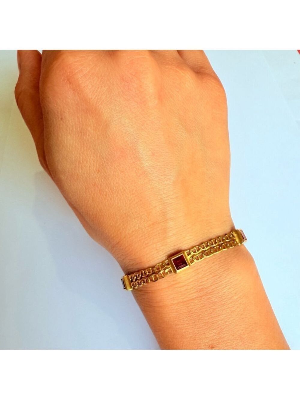 Estate 10K Solid Gold Ruby Sapphire Emerald Anchor Link Laro Italy Bracelet - Picture 7 of 9